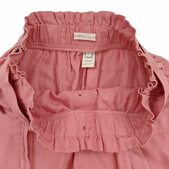 Sincerely Jules Paperbag Linen Blend Pants Womens Large Rose Wide Leg Belt - Picture 5 of 9